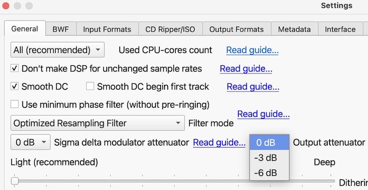 Attenuator for ISO to DSD file extraction