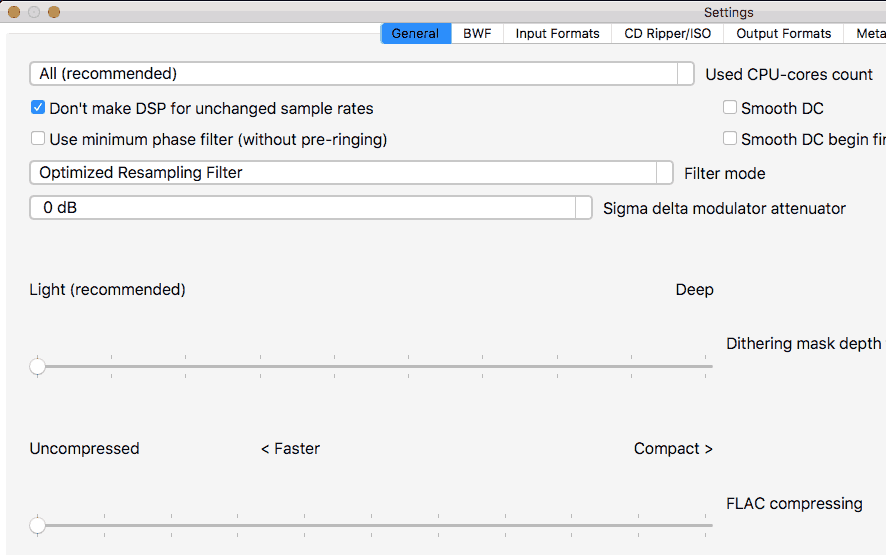 How to set uncompressed FLAC