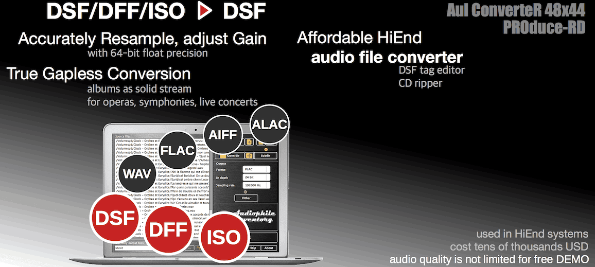 Audio converter DFF to DSF Mac OS X, Windows