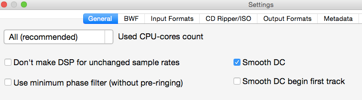 Settings for Smooth DC mode