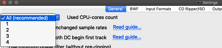 Parallel processing settings