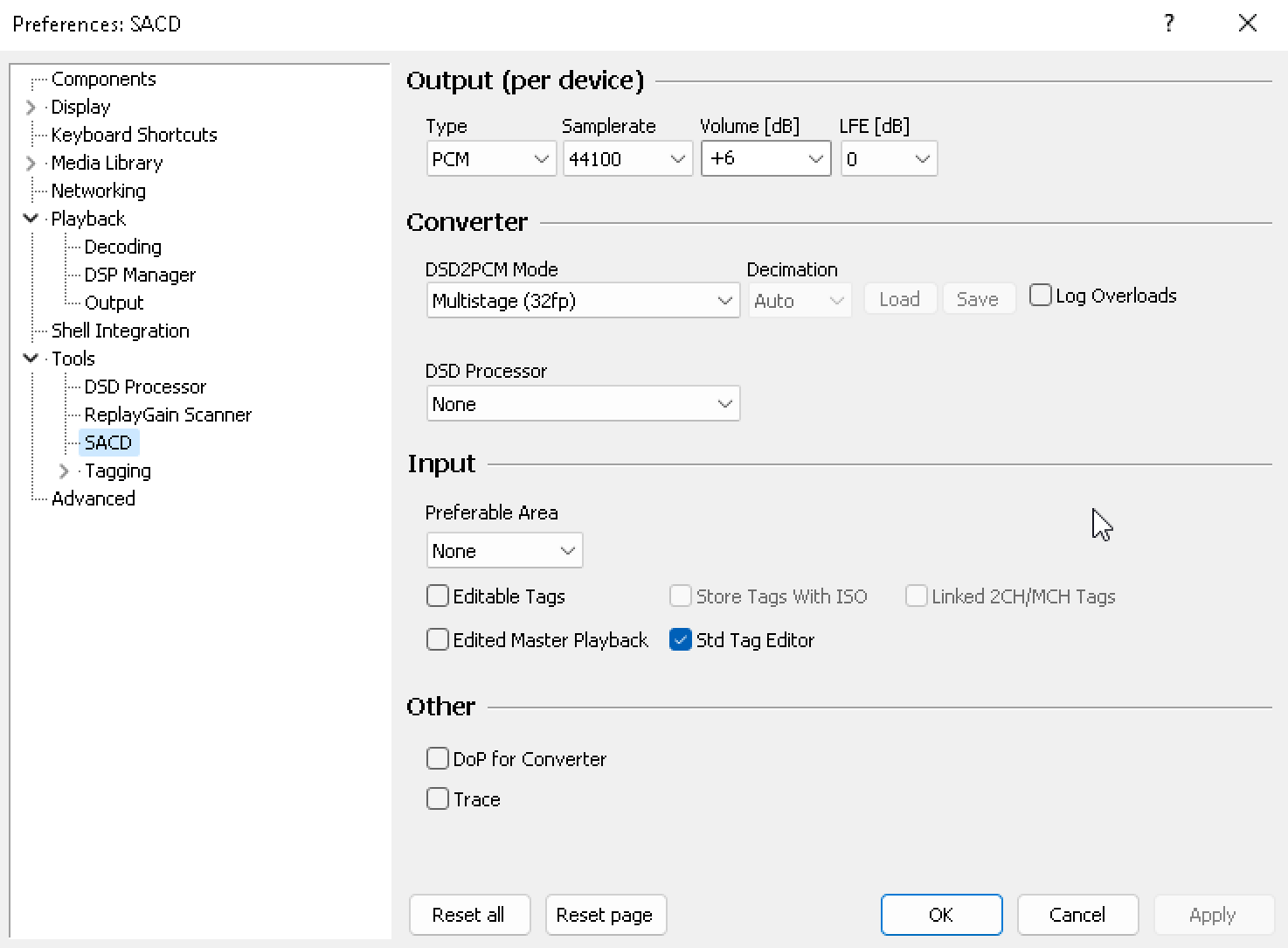 SACD decoder settings