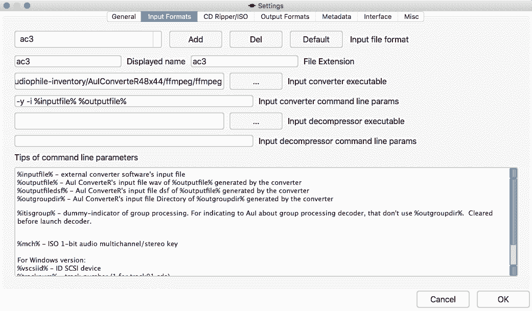 AuI ConverteR Settings - Input decoders