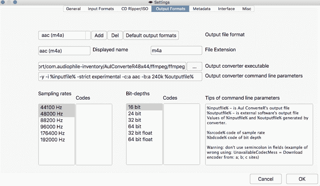 AuI ConverteR Settings - Output encoders