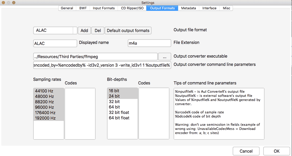 AuI ConverteR settings - Input formats